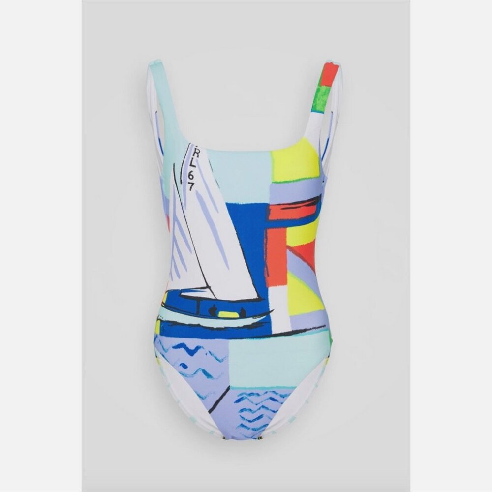 Polo Ralph Lauren Nautical Scenic Print Square Neck Mio Bathing Suit